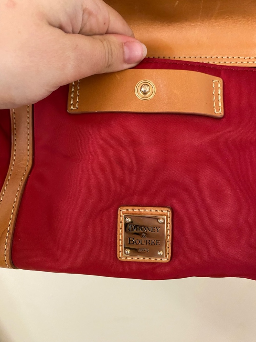 Dooney & Bourke Red Nylon Smith Tote Bag Leather Trim - Picture 4 of 10
